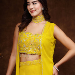 Stylum Women's Mustard Embellished Party Wear Georgette Palazzo & Blouse with Jacket (PCJARIANAMUSTARD)