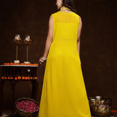Stylum Women's Mustard Embellished Party Wear Georgette Palazzo & Blouse with Jacket (PCJARIANAMUSTARD)