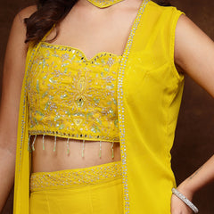 Stylum Women's Mustard Embellished Party Wear Georgette Palazzo & Blouse with Jacket (PCJARIANAMUSTARD)