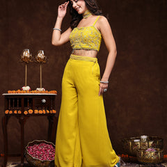 Stylum Women's Mustard Embellished Party Wear Georgette Palazzo & Blouse with Jacket (PCJARIANAMUSTARD)