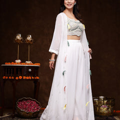 Stylum Women's White Embellished Party Wear Georgette Palazzo & Blouse with Jacket (PCJCHARMYWHITE)