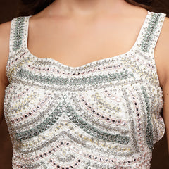 Stylum Women's White Embellished Party Wear Georgette Palazzo & Blouse with Jacket (PCJCHARMYWHITE)