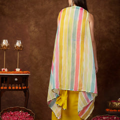 Stylum Women's Mustard Solid Georgette Draped Lehenga & Blouse with Printed Jacket (PCJMUSTARDTAYLOR)