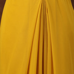 Stylum Women's Mustard Solid Georgette Draped Lehenga & Blouse with Printed Jacket (PCJMUSTARDTAYLOR)