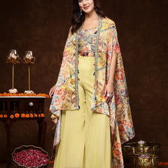 Stylum Women's Beige Printed Party Wear Georgette Palazzo & Blouse with Jacket (PCJPOTTERBEIGE)