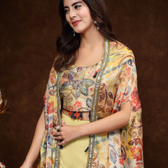 Stylum Women's Beige Printed Party Wear Georgette Palazzo & Blouse with Jacket (PCJPOTTERBEIGE)
