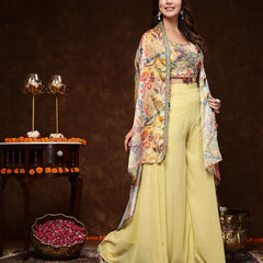 Stylum Women's Beige Printed Party Wear Georgette Palazzo & Blouse with Jacket (PCJPOTTERBEIGE)