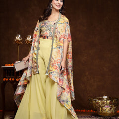 Stylum Women's Beige Printed Party Wear Georgette Palazzo & Blouse with Jacket (PCJPOTTERBEIGE)