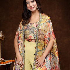 Stylum Women's Beige Printed Party Wear Georgette Palazzo & Blouse with Jacket (PCJPOTTERBEIGE)