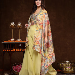 Stylum Women's Beige Printed Party Wear Georgette Palazzo & Blouse with Jacket (PCJPOTTERBEIGE)