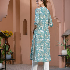 Stylum Women's Printed Rayon A-Line Kurta (PINESHARK)