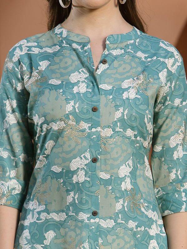 Stylum Women's Printed Rayon A-Line Kurta (PINESHARK)