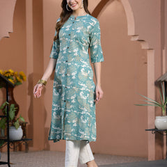 Stylum Women's Printed Rayon A-Line Kurta (PINESHARK)