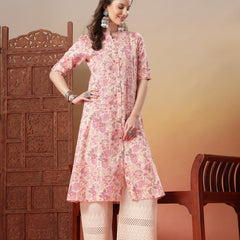 Stylum Women's Pink Floral Printed Rayon A-Line Kurta (PINKARMAF)