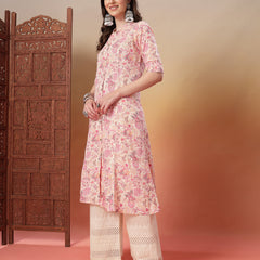 Stylum Women's Pink Floral Printed Rayon A-Line Kurta (PINKARMAF)