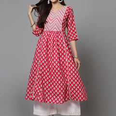 Stylum Women's Floral Printed Cotton A-Line Kurta (PINKFIZZ)