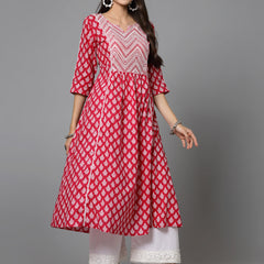 Stylum Women's Floral Printed Cotton A-Line Kurta (PINKFIZZ)