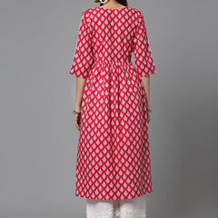 Stylum Women's Floral Printed Cotton A-Line Kurta (PINKFIZZ)