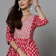 Stylum Women's Floral Printed Cotton A-Line Kurta (PINKFIZZ)