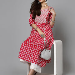 Stylum Women's Floral Printed Cotton A-Line Kurta (PINKFIZZ)