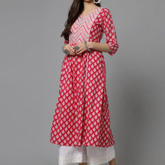 Stylum Women's Floral Printed Cotton A-Line Kurta (PINKFIZZ)