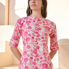 Stylum Women's Pink Floral Printed Rayon A- Line Kurta (PINKMETRI)