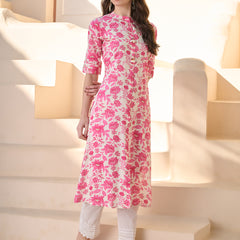 Stylum Women's Pink Floral Printed Rayon A- Line Kurta (PINKMETRI)