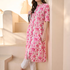 Stylum Women's Pink Floral Printed Rayon A- Line Kurta (PINKMETRI)