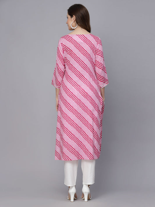 Stylum Women's Lehriya Printed & Embroidered Rayon Straight Kurta (PINKNISAR)