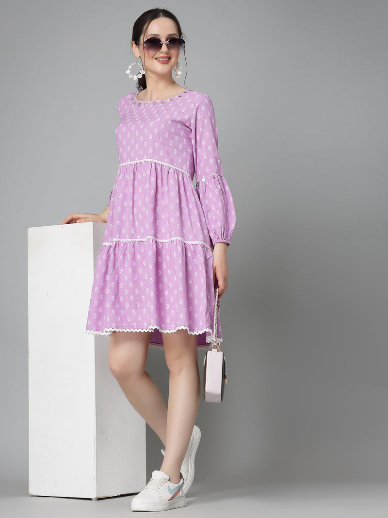 Floral Printed Rayon Tiered Dress