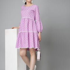 Floral Printed Rayon Tiered Dress