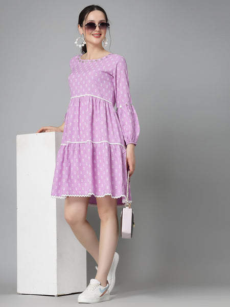 Floral Printed Rayon Tiered Dress