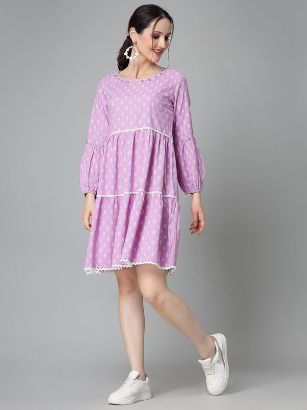 Floral Printed Rayon Tiered Dress