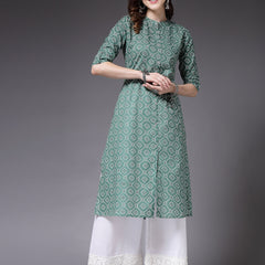 Stylum Women's Bandhej Printed Cotton A-Line Kurta (PISTATARA)