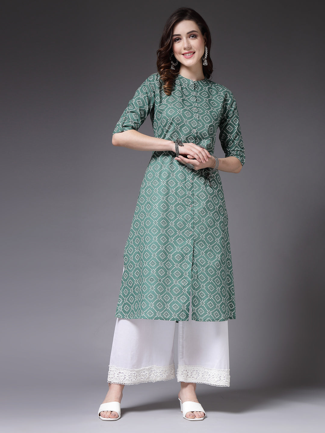 Stylum Women's Bandhej Printed Cotton A-Line Kurta (PISTATARA)