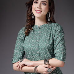 Stylum Women's Bandhej Printed Cotton A-Line Kurta (PISTATARA)