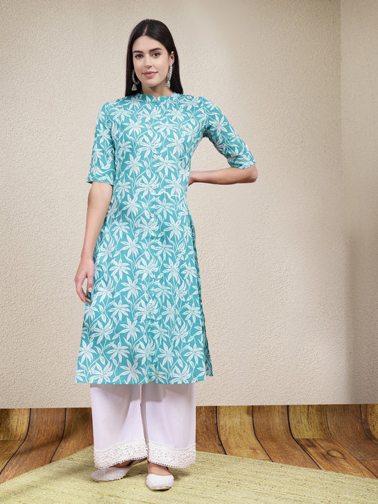 Stylum Women's Floral Printed Cotton A-Line Kurta (PLUTO)