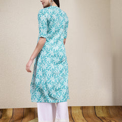 Stylum Women's Floral Printed Cotton A-Line Kurta (PLUTO)