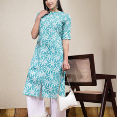 Stylum Women's Floral Printed Cotton A-Line Kurta (PLUTO)