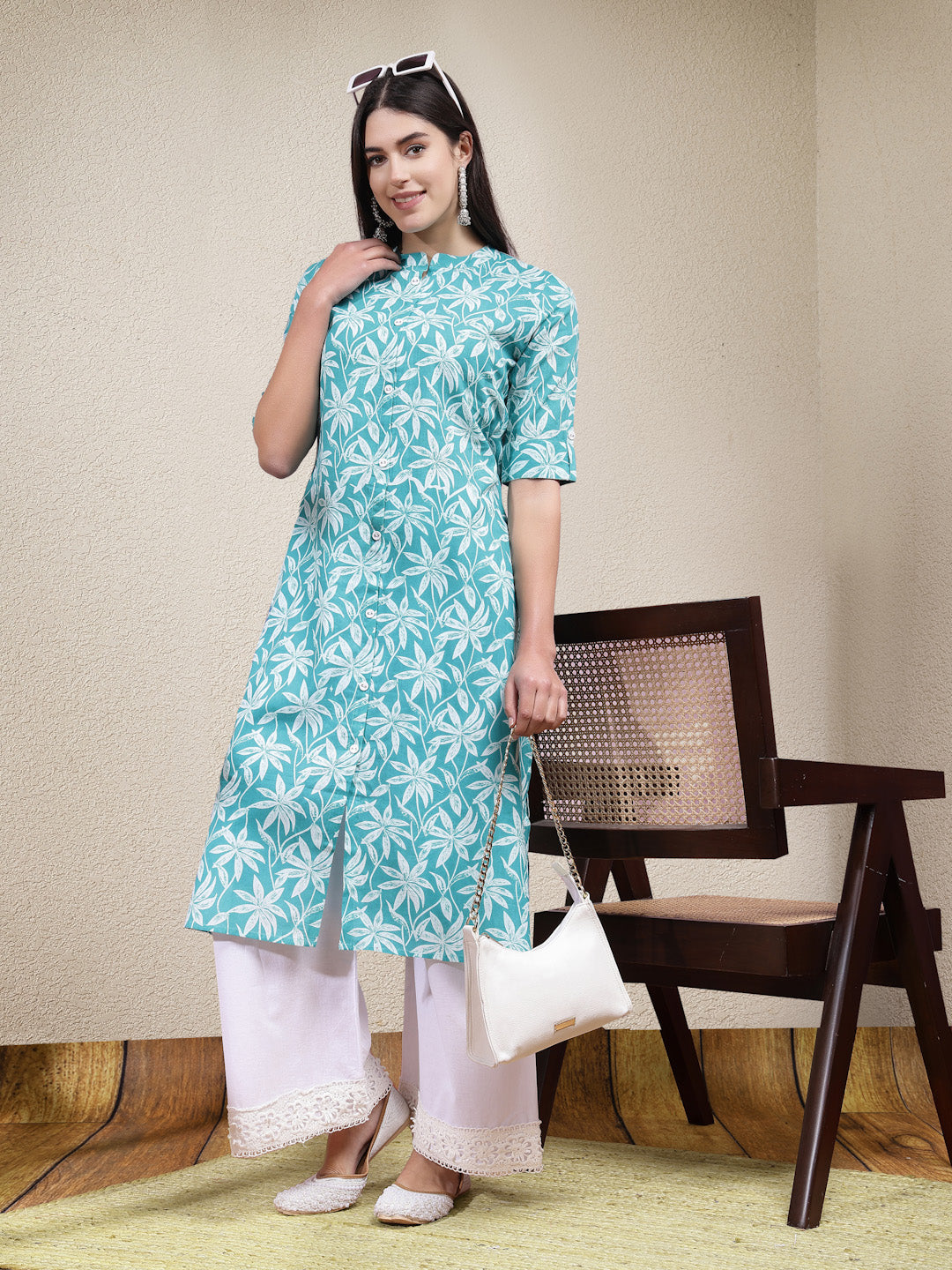 Stylum Women's Floral Printed Cotton A-Line Kurta (PLUTO)