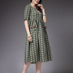 Stylum Women's Self Design Cotton Blend Maxi Dress (POPPYGREEN)