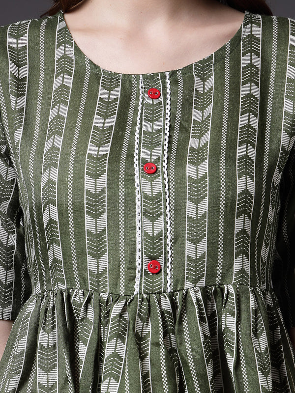 Stylum Women's Self Design Cotton Blend Maxi Dress (POPPYGREEN)