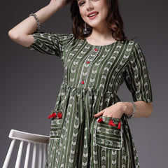 Stylum Women's Self Design Cotton Blend Maxi Dress (POPPYGREEN)