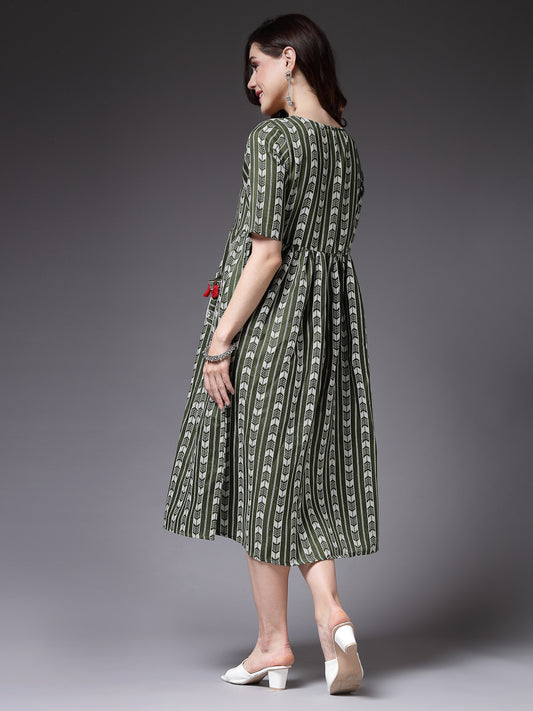 Stylum Women's Self Design Cotton Blend Maxi Dress (POPPYGREEN)