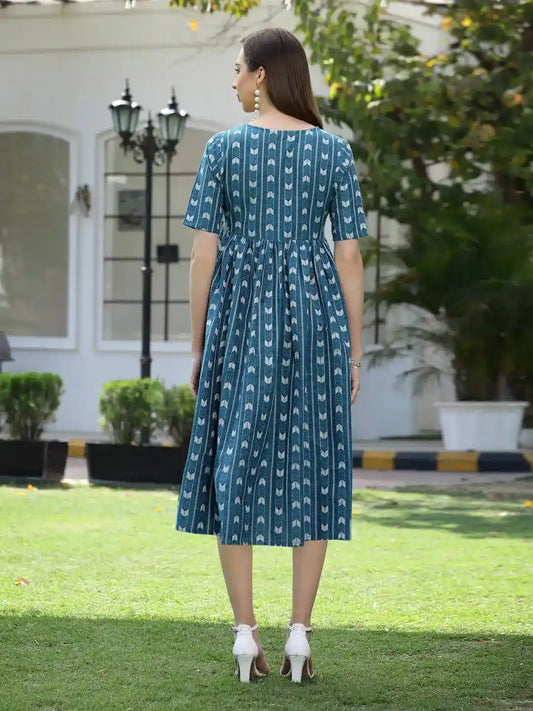 Stylum Women's Self Design Cotton Blend Maxi Dress  (POPPYTEAL)