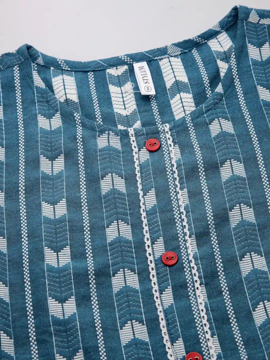 Stylum Women's Self Design Cotton Blend Maxi Dress  (POPPYTEAL)