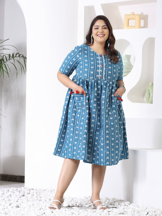 Plus Size Women's Self Design Cotton Blend Maxi Dress (POPPYTEALPLUS)