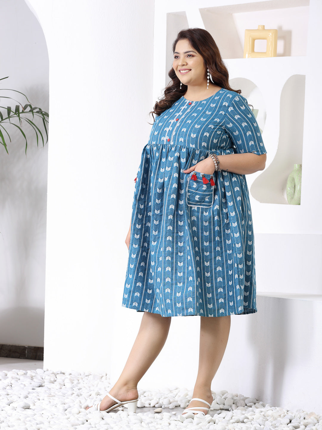 Plus Size Women's Self Design Cotton Blend Maxi Dress (POPPYTEALPLUS)