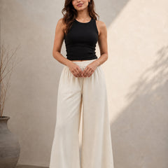 Stylum Women’s Beige Solid Rayon Flex Wide Leg Trouser (PTBEIGEVASTU)