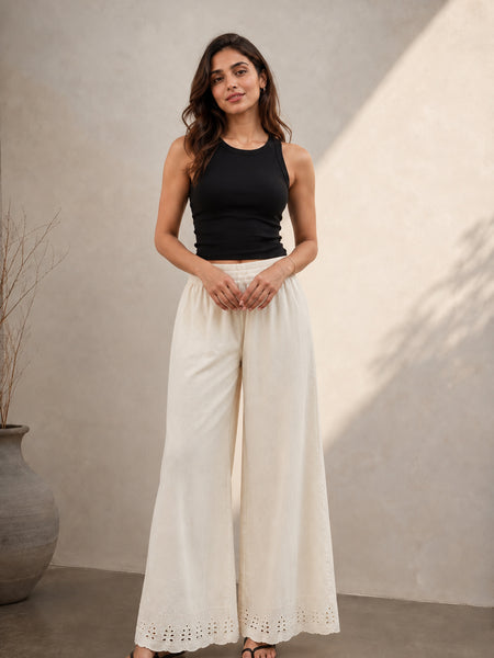 Stylum Women’s Beige Solid Rayon Flex Wide Leg Trouser (PTBEIGEVASTU)
